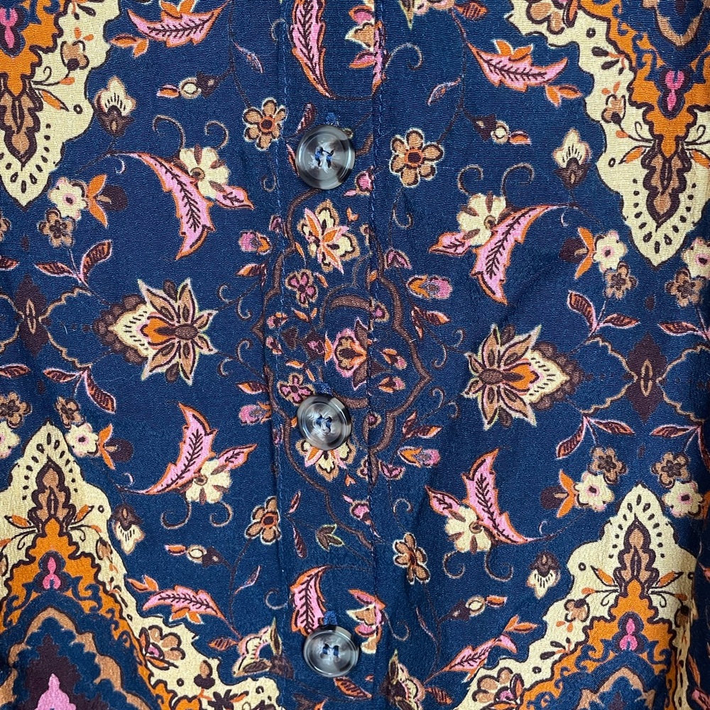 Kachel X Anthropologie Blue Gold Button Front Tie Sleeve Shirt - Picture 2 of 5